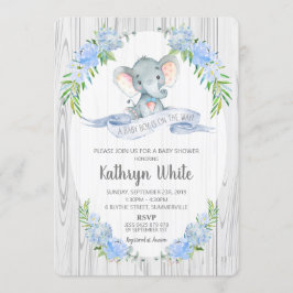 Floral Boho Elephant Baby shower Invitation Boy Kaart