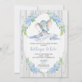 Floral Boho Elephant Baby shower Invitation Boy Kaart (Voorkant)