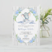 Floral Boho Elephant Baby shower Invitation Boy Kaart (Staand voorkant)