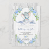 Floral Boho Elephant Baby shower Invitation Boy Kaart (Voorkant / Achterkant)