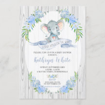 Floral Boho Elephant Baby shower Invitation Boy