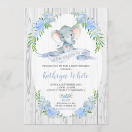 Floral Boho Elephant Baby shower Invitation Boy Kaart