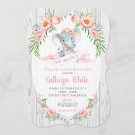 Floral Boho Elephant Baby shower Invitation Girl Kaart