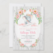 Floral Boho Elephant Baby shower Invitation Girl Kaart (Voorkant)