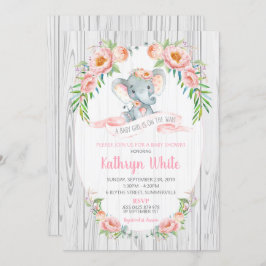 Floral Boho Elephant Baby shower Invitation Girl Kaart