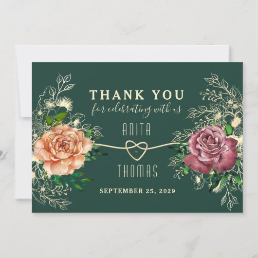 Floral Boho Emerald Groene bruiloft Bedankkaart (Voorkant)