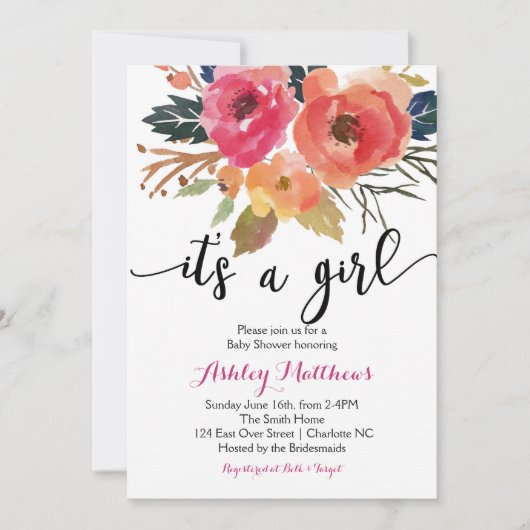 Floral boho Floral Baby shower Invitation Kaart (Voorkant)