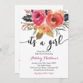 Floral boho Floral Baby shower Invitation Kaart (Voorkant / Achterkant)