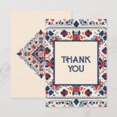 Floral boho folk art design rood wit en blauw bedankkaart (Voorkant / Achterkant)