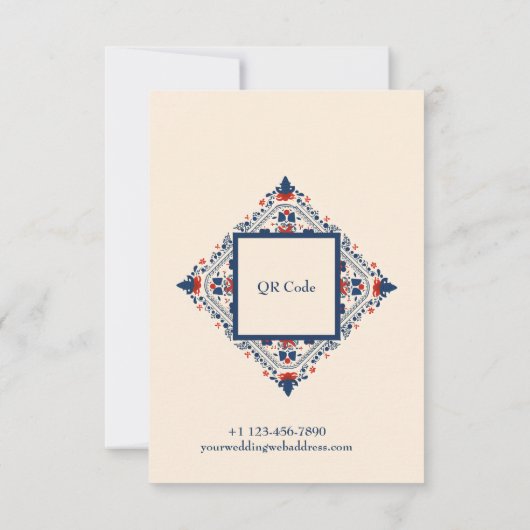 Floral boho folk art design rood wit en blauw bedankkaart (Achterkant)