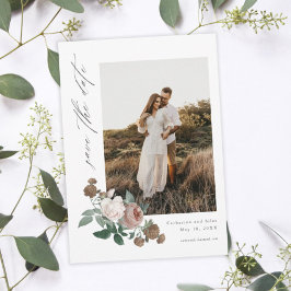 Floral Boho Foto Wedding Save the Date Kaart