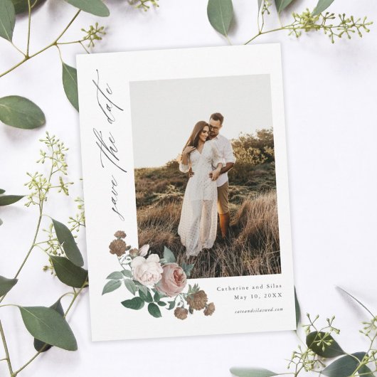 Floral Boho Foto Wedding Save the Date Kaart