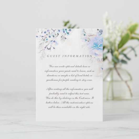 Floral Boho Fresh Light Blue Wedding Insert Kaart (Staand voorkant)