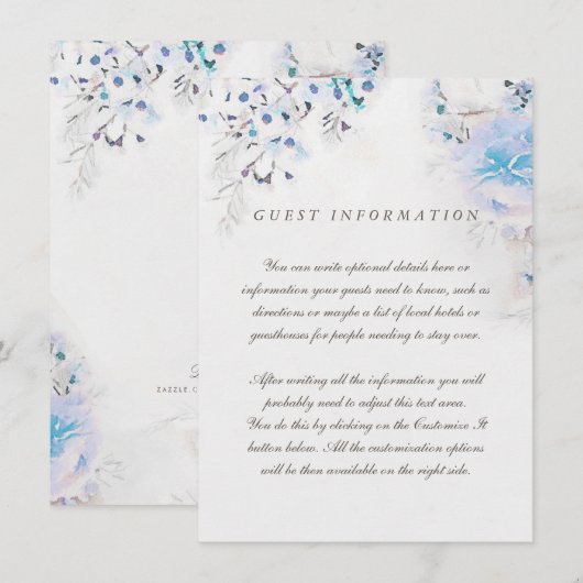 Floral Boho Fresh Light Blue Wedding Insert Kaart (Voorkant / Achterkant)