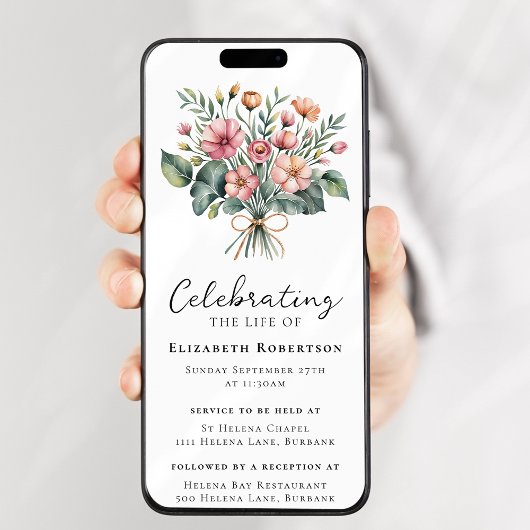 Floral Boho Funeral Digital Eviet Kaart