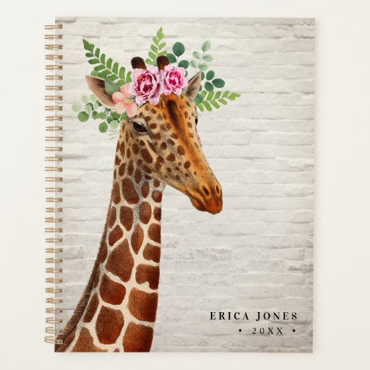 Floral Boho Giraffe White Brick Planner (Voorkant)