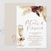 Floral Boho Glass Petals Prosecco Vrijgezellenfees Kaart (Voorkant / Achterkant)