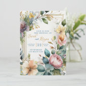 Floral Boho Greenery Geometrische bruiloft uitnodi Kaart (Staand voorkant)
