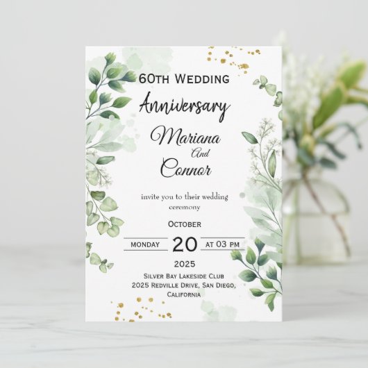 Floral Boho Greenery Wedding Anniversary Kaart (Staand voorkant)