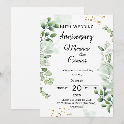 Floral Boho Greenery Wedding Anniversary Kaart (Voorkant / Achterkant)