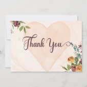 Floral Boho hart perzik bruiloft Bedankkaart (Voorkant)