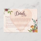 Floral Boho hart perzik bruiloft details Informatiekaartje (Voorkant)