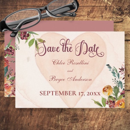 Floral Boho hart perzik bruiloft Save The Date
