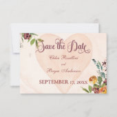 Floral Boho hart perzik bruiloft Save The Date (Voorkant)