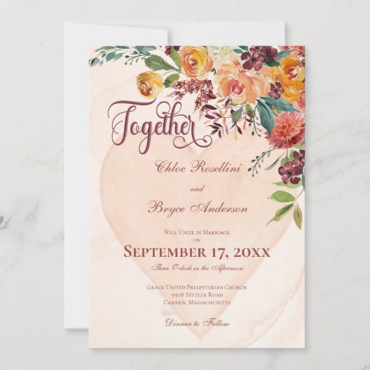 Floral Boho Heart Peach Weddenschap Kaart (Voorkant)