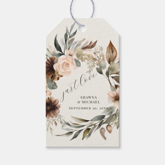 Floral BOHO herfst Herfst bladeren gedempte bruilo Cadeaulabel (Voorkant)