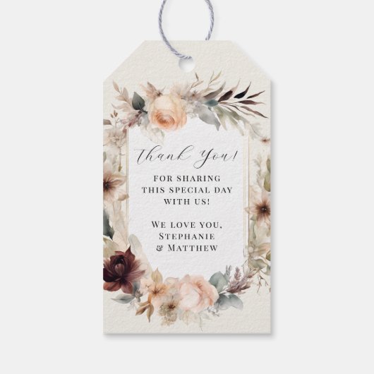 Floral BOHO herfst Herfst bladeren gedempte bruilo Cadeaulabel (Achterkant)