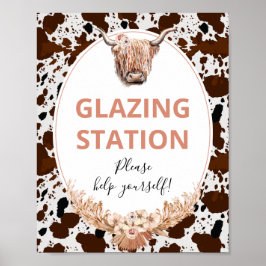 Floral Boho Highland Koe Birthday Party Sign Poster