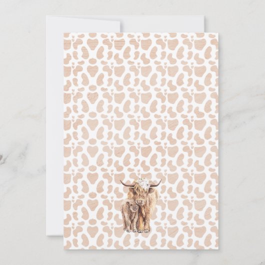 Floral Boho Highland Koe Calf Baby shower Invitati Kaart (Achterkant)