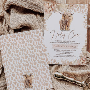 Floral Boho Highland Koe Calf Baby shower Invitati Kaart