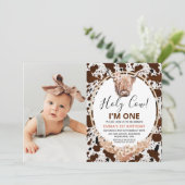 Floral Boho Highland Koe Foto 1e verjaardag Kaart (Staand voorkant)