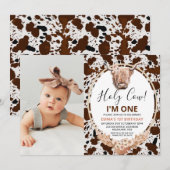 Floral Boho Highland Koe Foto 1e verjaardag Kaart (Voorkant / Achterkant)