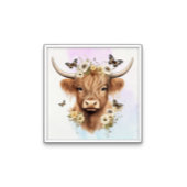 Floral Boho Highland Koe met pastelachtergrond Poster