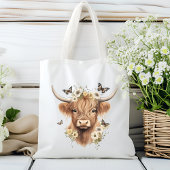 Floral Boho Highland Koe vlinder grillig Tote Bag