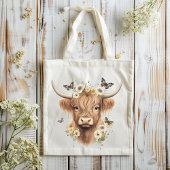Floral Boho Highland Koe vlinder grillig Tote Bag