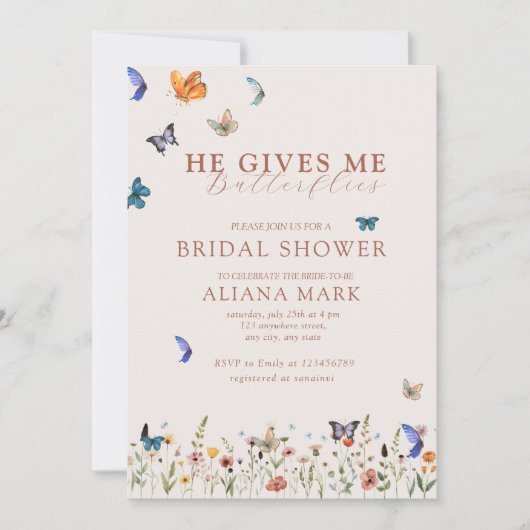 Floral Boho Hij geeft me vlinders Vrijgezellenfees Kaart (Voorkant)