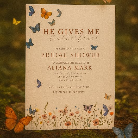 Floral Boho Hij geeft me vlinders Vrijgezellenfees Kaart