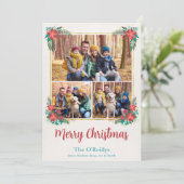 Floral Boho Kerstkaart, Goud Lijst Feestdagenkaart (Staand voorkant)