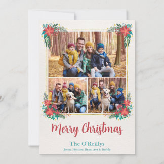 Floral Boho Kerstkaart, Goud Lijst Feestdagenkaart