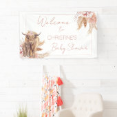 Floral Boho Koe Kalf Baby shower welkomstbanner Spandoek (Insitu)