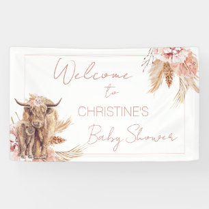Floral Boho Koe Kalf Baby shower welkomstbanner Spandoek