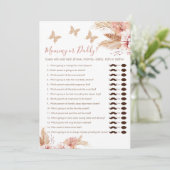 Floral Boho mama of papa Baby shower Game Kaart (Staand voorkant)