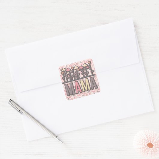 Floral Boho Mama Vierkante Sticker (Envelop)