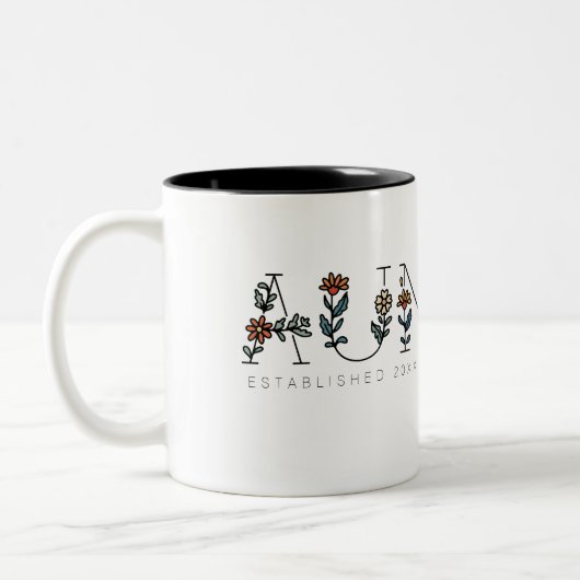 Floral Boho Minimal Auntie Two-Tone Coffee Mok (Links)