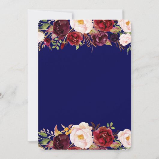 Floral Boho Navy Blue Bridal - douche Kaart (Achterkant)