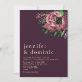 Floral Boho Paarse Wedding Uitnodiging (Voorkant)